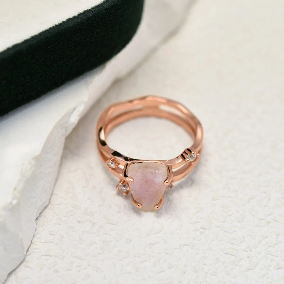 S925 sterling silver geometric ring with an irregular triangle moonstone in a choice of rose gold, white gold, or yellow gold finish.