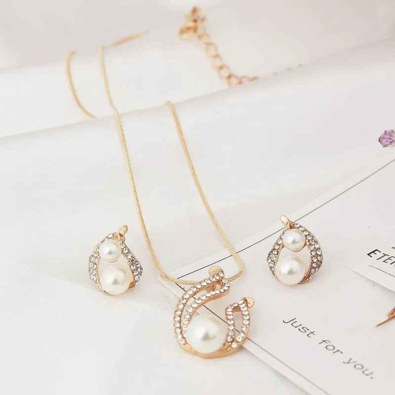 Bridal jewelry set with pearl water drop two pearl necklace in exquisite packaging for wedding accessories