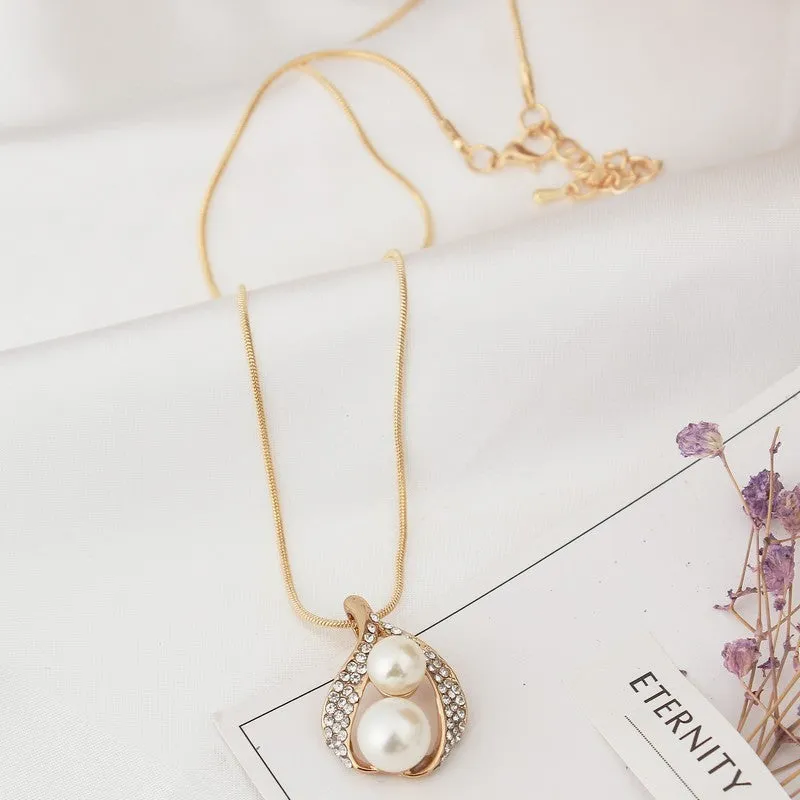 Bridal jewelry set with pearl water drop two pearl necklace in exquisite packaging for wedding accessories