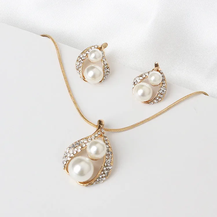 Bridal jewelry set with pearl water drop two pearl necklace in exquisite packaging for wedding accessories