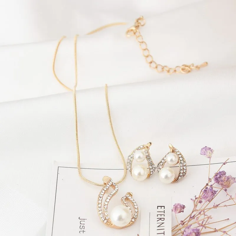 Bridal jewelry set with pearl water drop two pearl necklace in exquisite packaging for wedding accessories