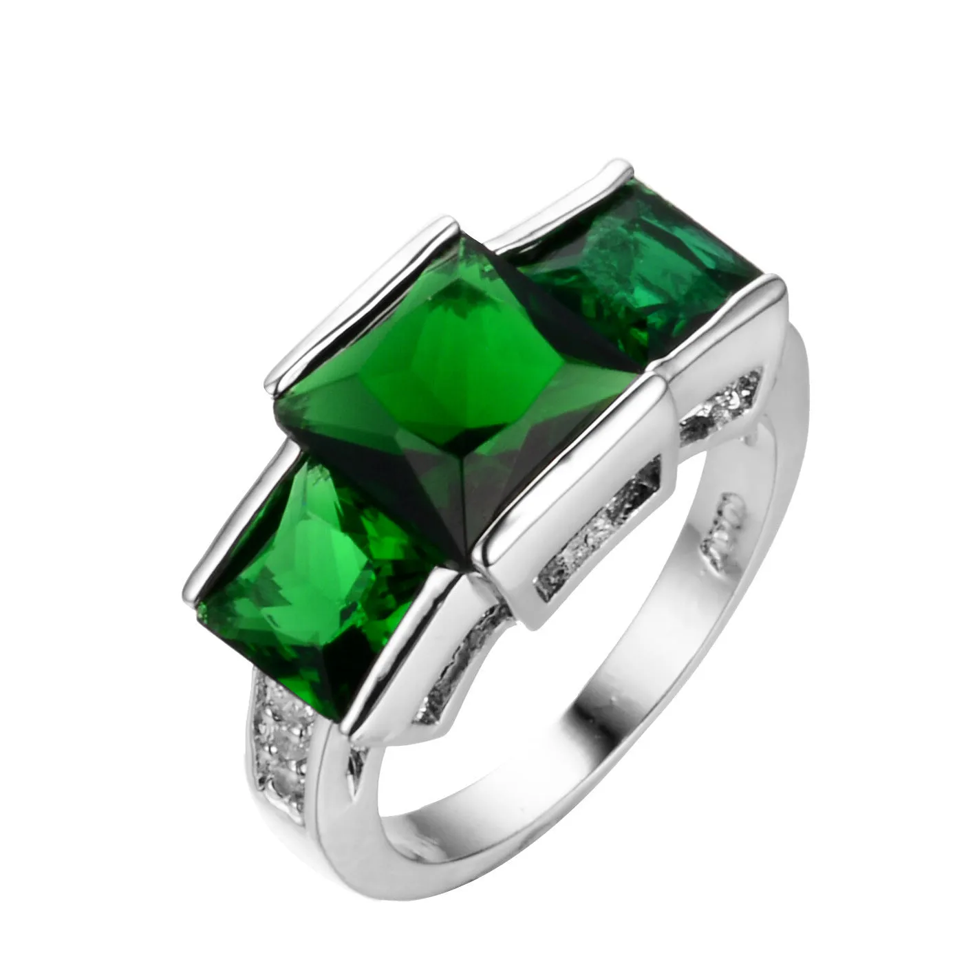 Electroplated copper women's ring in apple green colour with geometric design on size 8 finger
