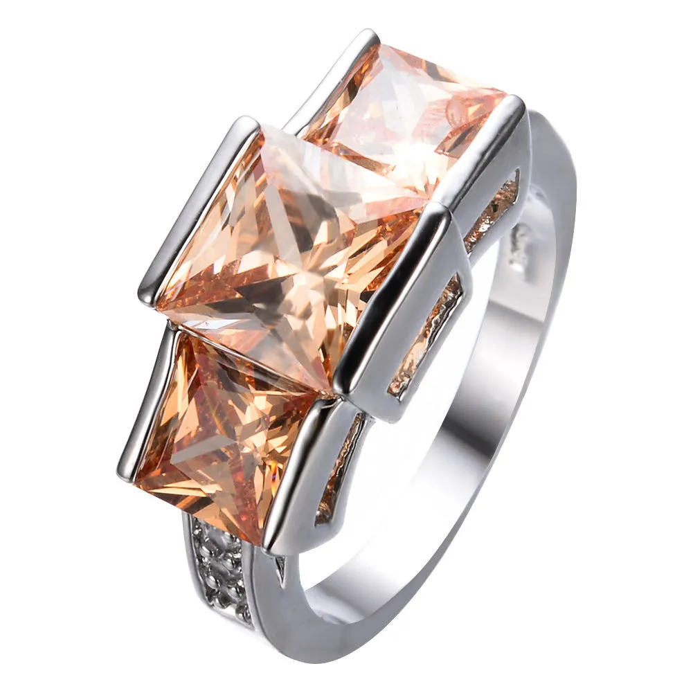 Electroplated copper women's ring in apple green colour with geometric design on size 8 finger