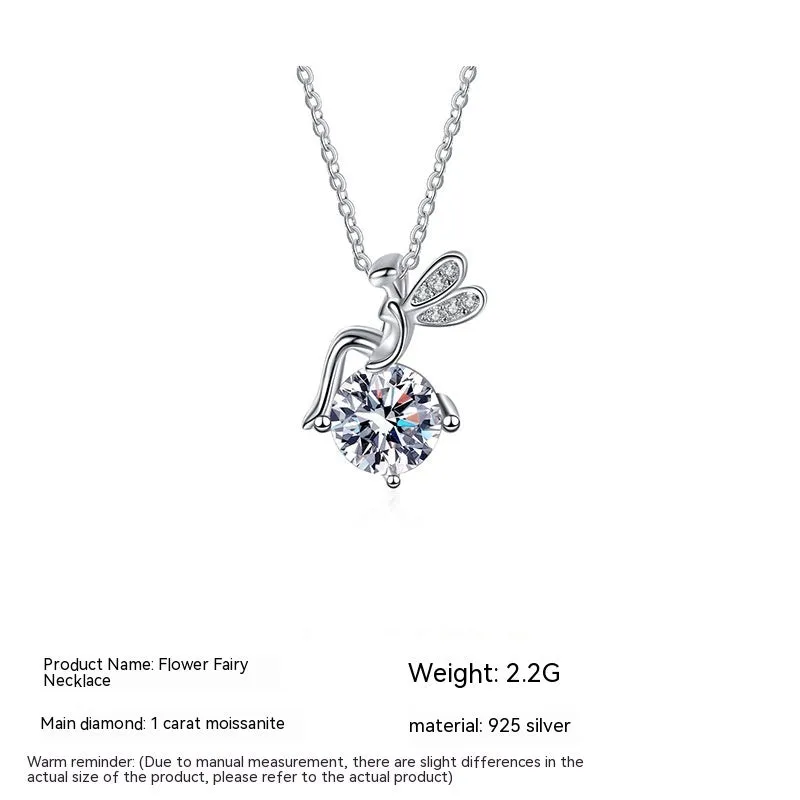 1 karat moissanite 925 sterling silver cartoon character pendant necklace with cross chain on white background