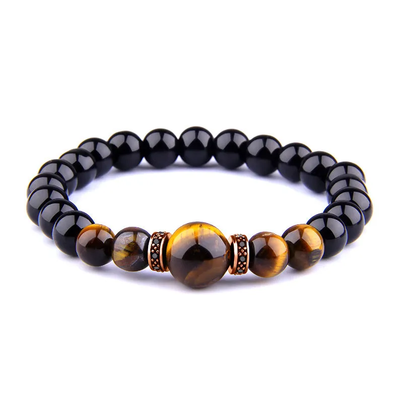 Natural stone tiger eye beads bracelet for men unisex with invisible clasp