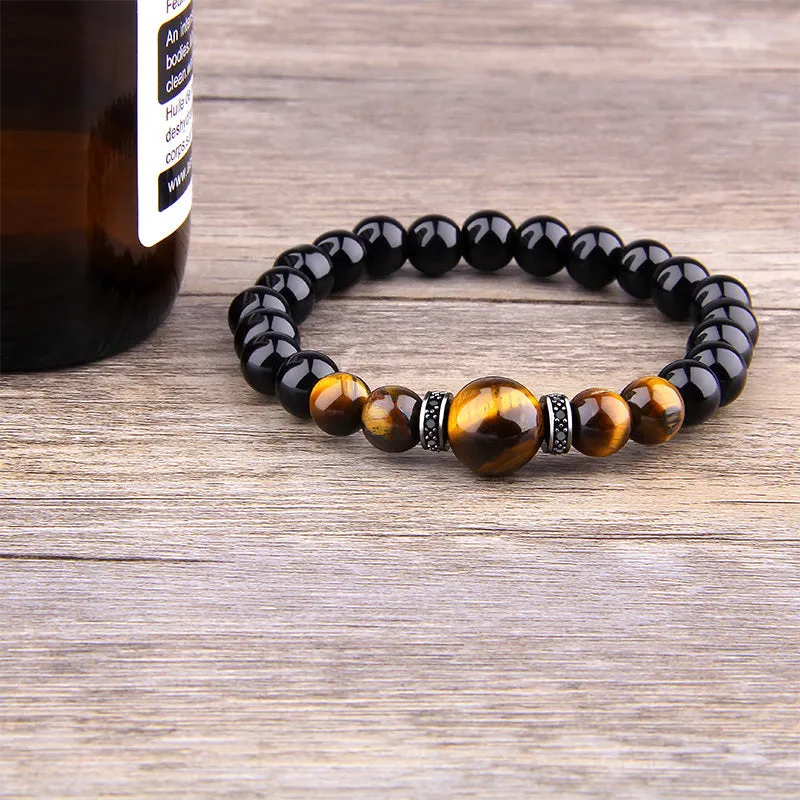 Natural stone tiger eye beads bracelet for men unisex with invisible clasp