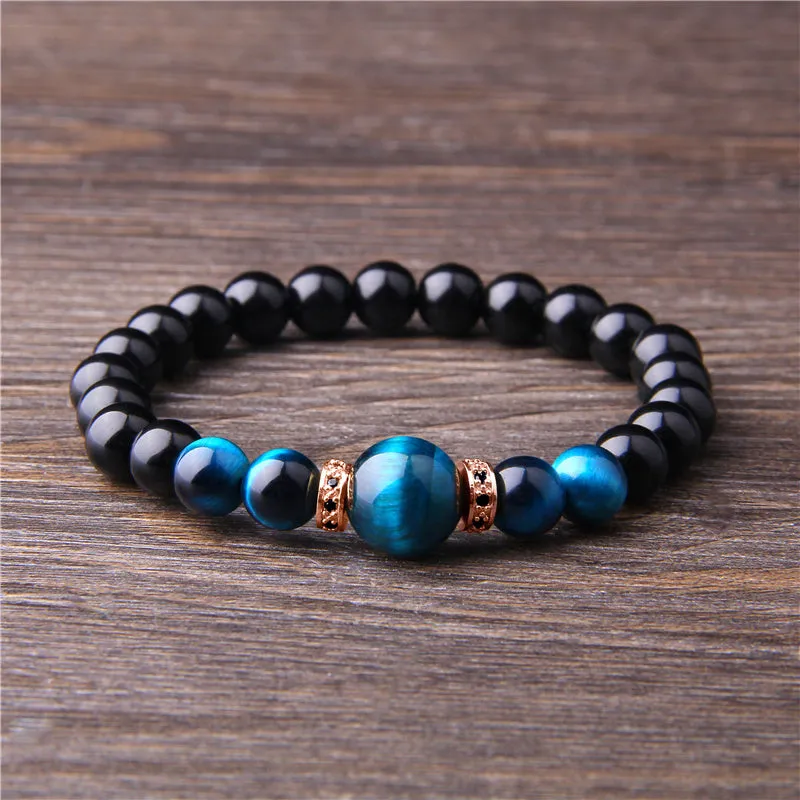 Natural stone tiger eye beads bracelet for men unisex with invisible clasp