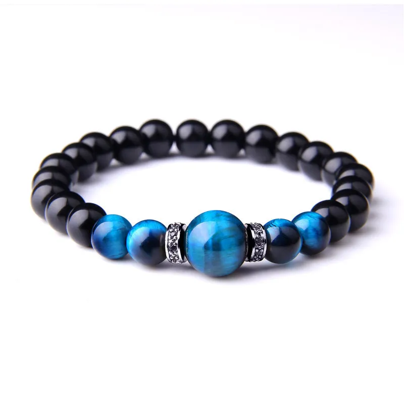 Natural stone tiger eye beads bracelet for men unisex with invisible clasp