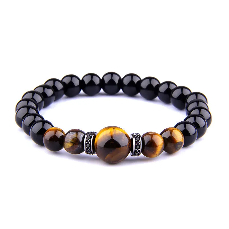 Natural stone tiger eye beads bracelet for men unisex with invisible clasp