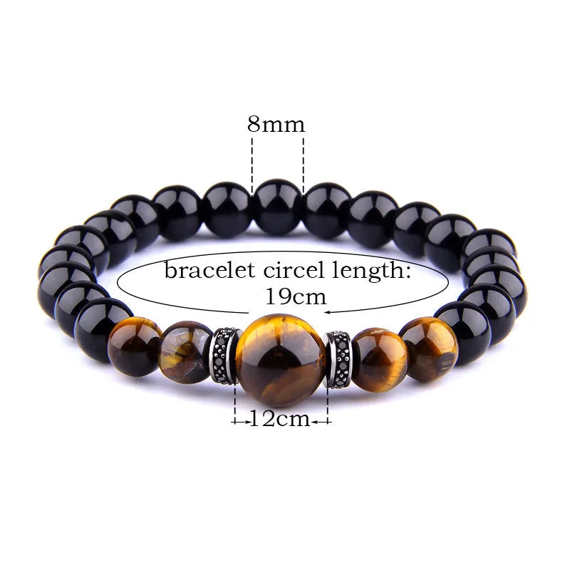 Natural stone tiger eye beads bracelet for men unisex with invisible clasp