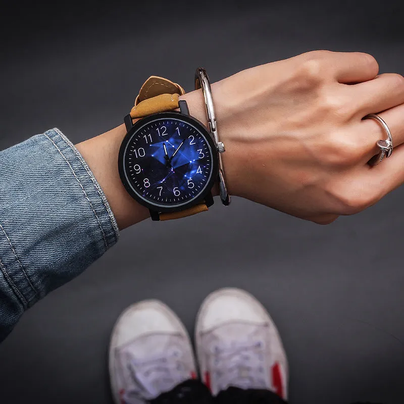 Women's quartz watch with large 42mm round dial, imitation leather strap, and pin buckle in Rubik's Cube Black colour