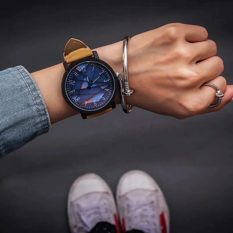 Women's quartz watch with large 42mm round dial, imitation leather strap, and pin buckle in Rubik's Cube Black colour