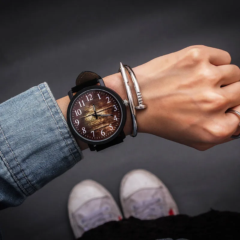 Women's quartz watch with large 42mm round dial, imitation leather strap, and pin buckle in Rubik's Cube Black colour