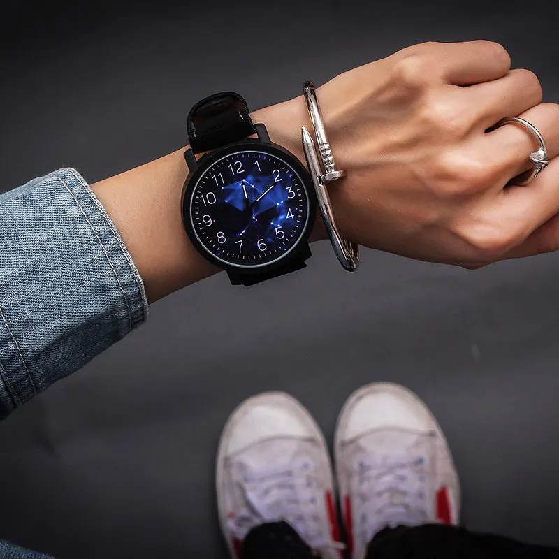 Women's quartz watch with large 42mm round dial, imitation leather strap, and pin buckle in Rubik's Cube Black colour