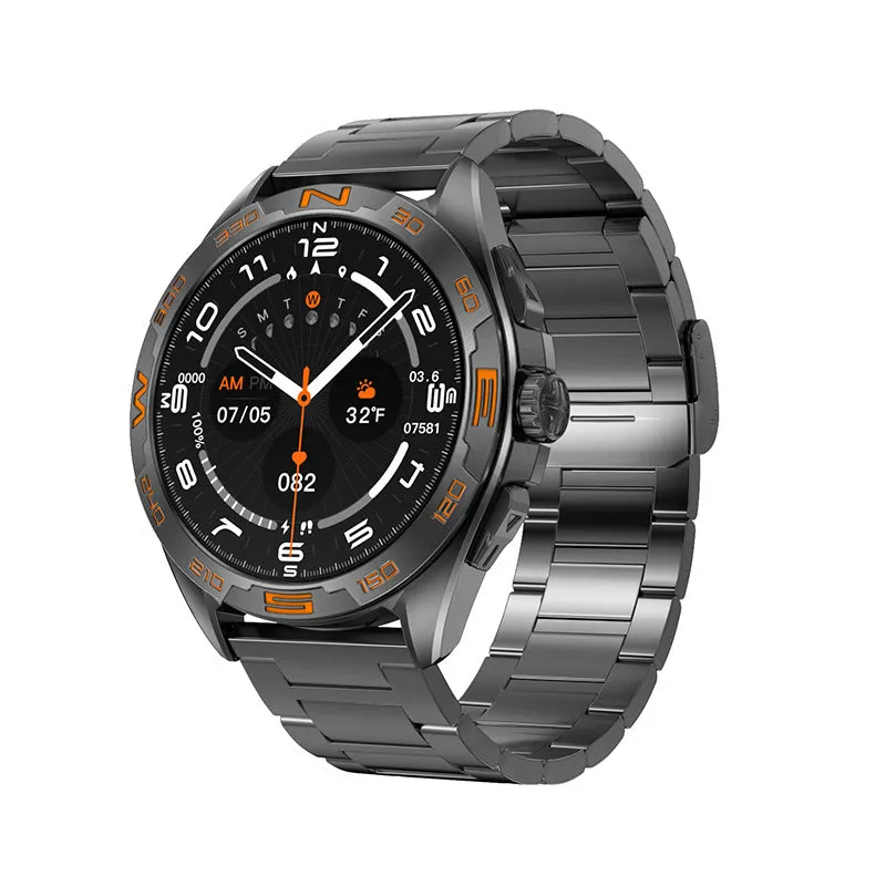 Black smartwatch on wrist showing heart rate and WhatsApp notification on its 1.8-inch screen