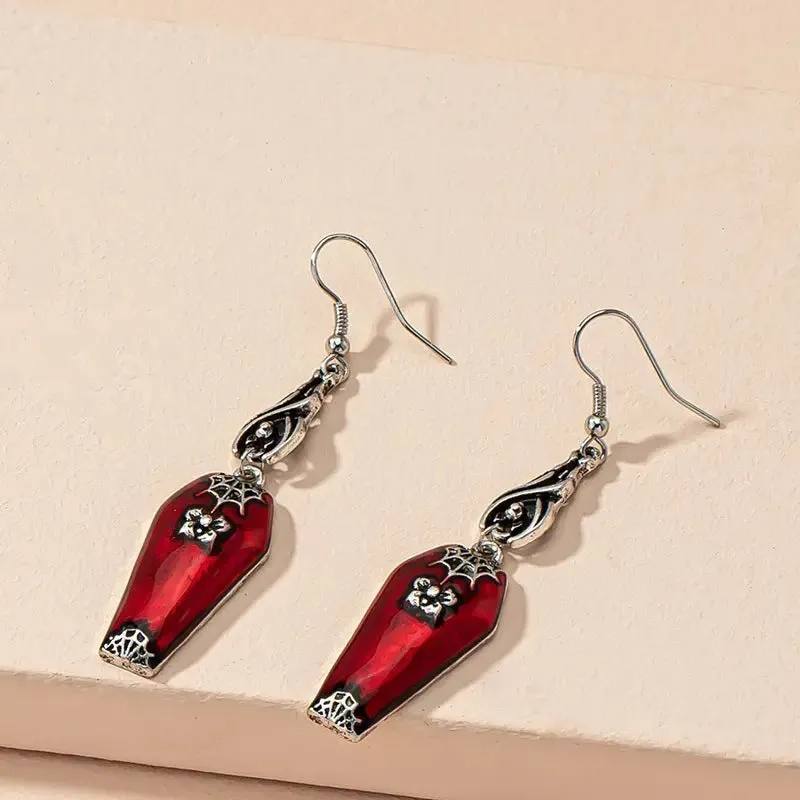 Red bat and spider retro drop earrings on alloy metal for Halloween