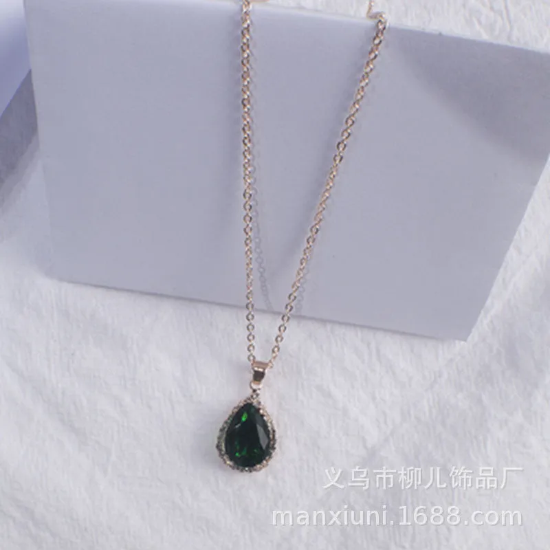 Women's drop shape necklace with geometric rhinestone pendant in multiple colour options