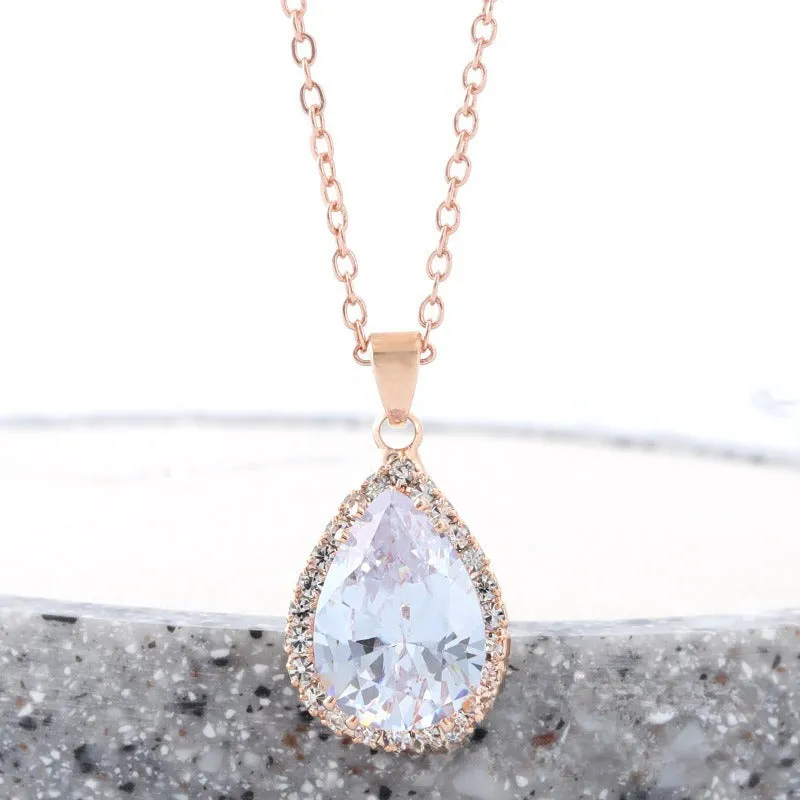Women's drop shape necklace with geometric rhinestone pendant in multiple colour options