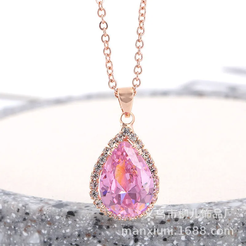 Women's drop shape necklace with geometric rhinestone pendant in multiple colour options