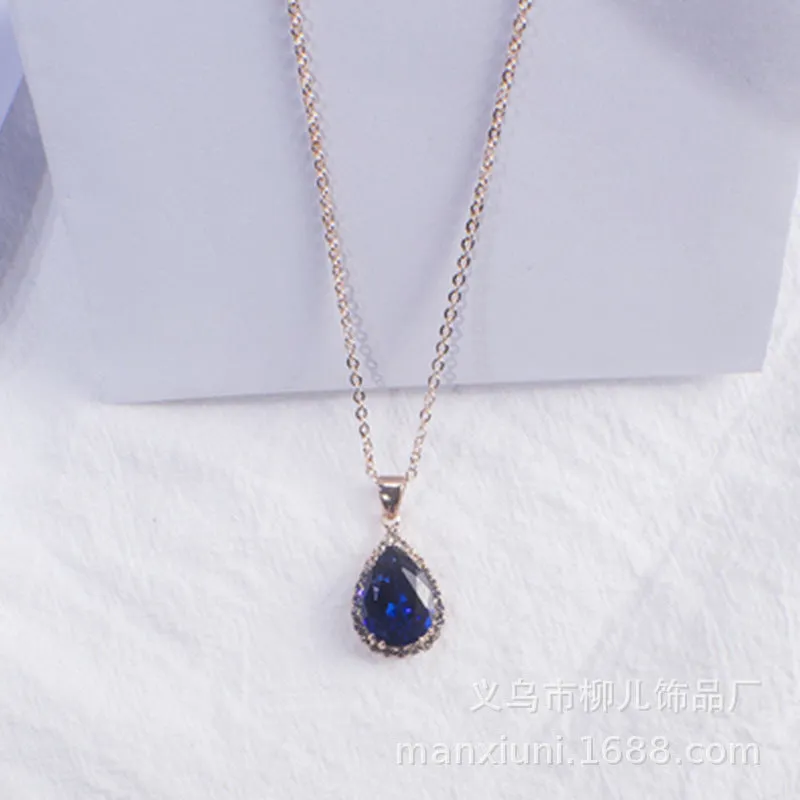 Women's drop shape necklace with geometric rhinestone pendant in multiple colour options