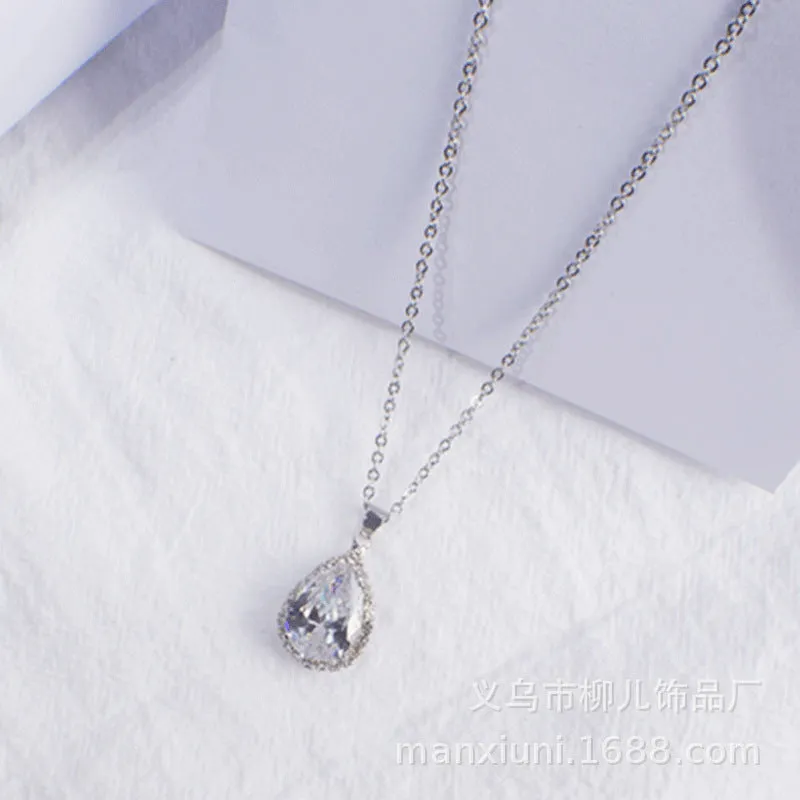 Women's drop shape necklace with geometric rhinestone pendant in multiple colour options