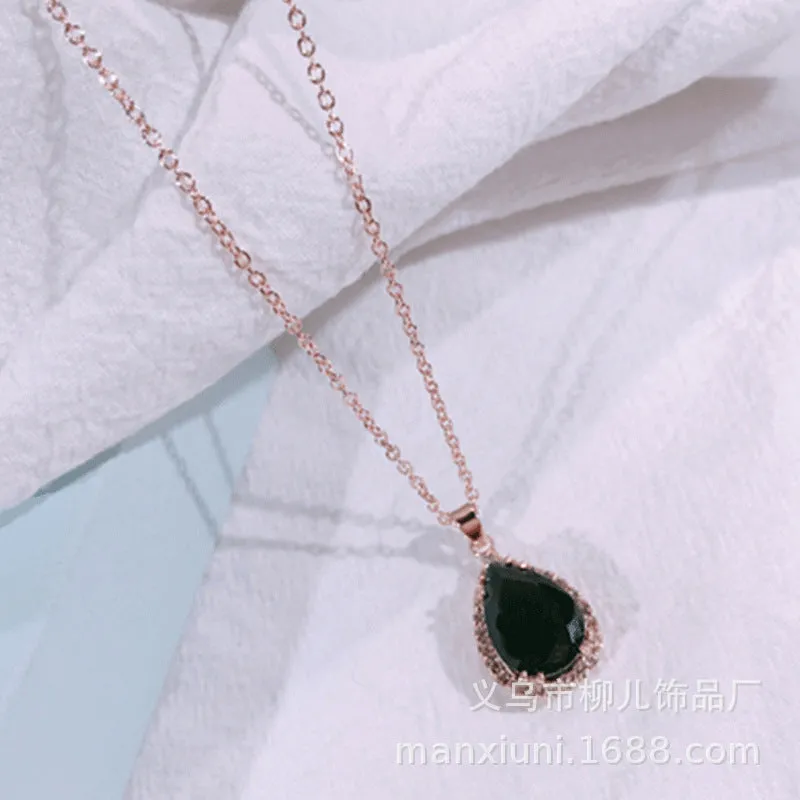 Women's drop shape necklace with geometric rhinestone pendant in multiple colour options