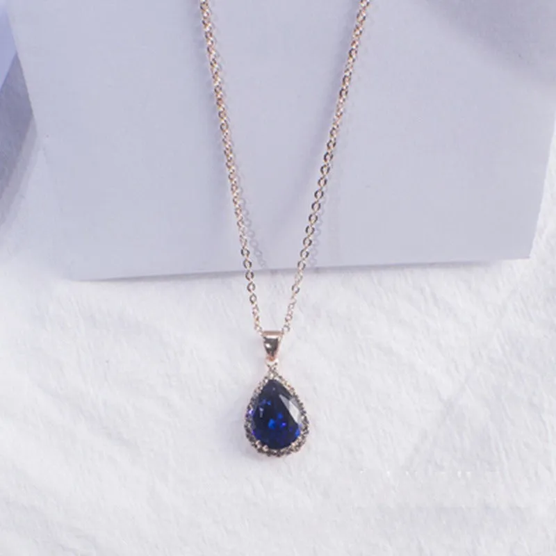 Women's drop shape necklace with geometric rhinestone pendant in multiple colour options