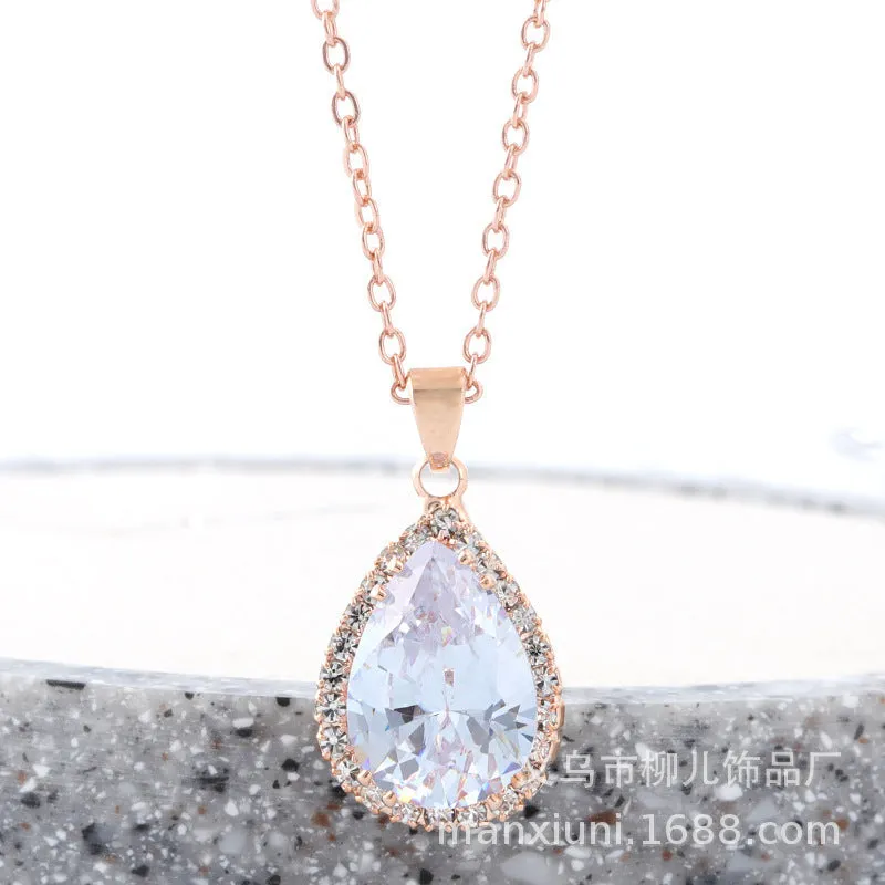 Women's drop shape necklace with geometric rhinestone pendant in multiple colour options