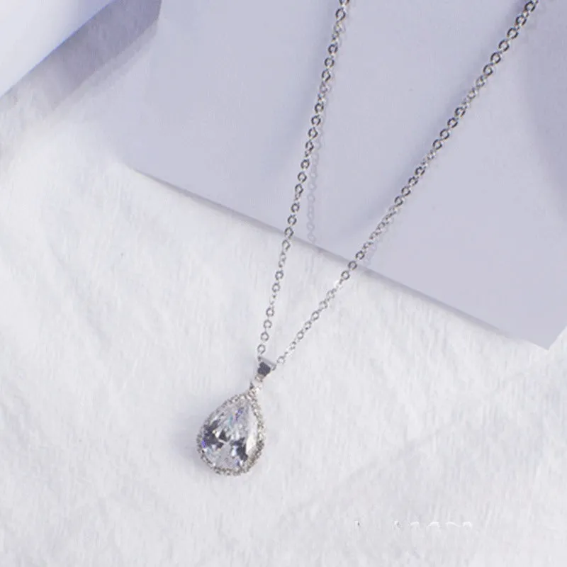 Women's drop shape necklace with geometric rhinestone pendant in multiple colour options