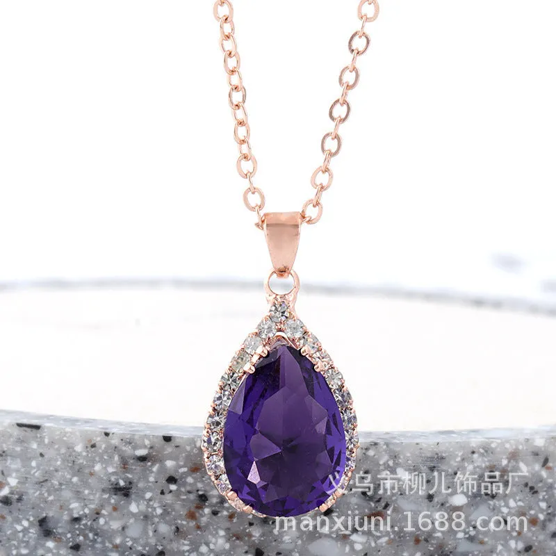 Women's drop shape necklace with geometric rhinestone pendant in multiple colour options