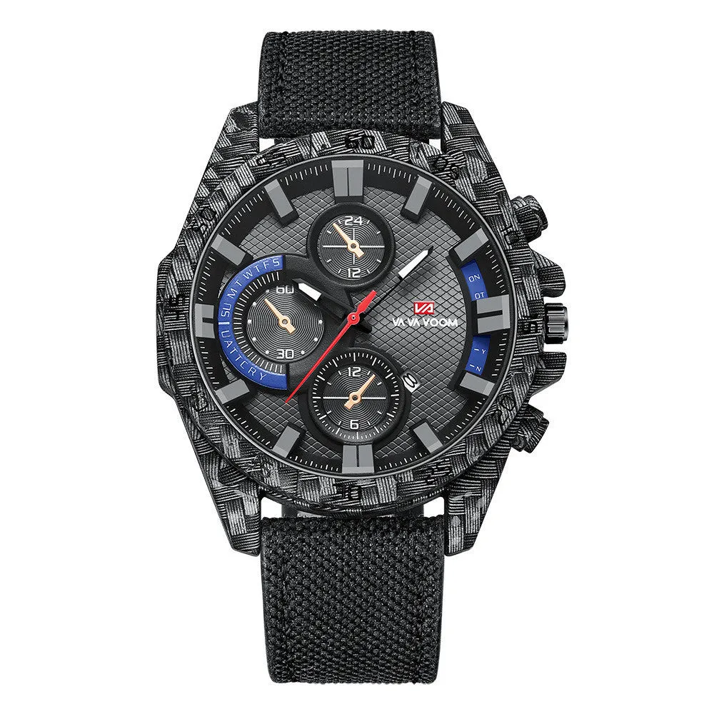 Carbon fibre element case men's wristwatch with luminous pointer display, calendar window, and 46mm dial