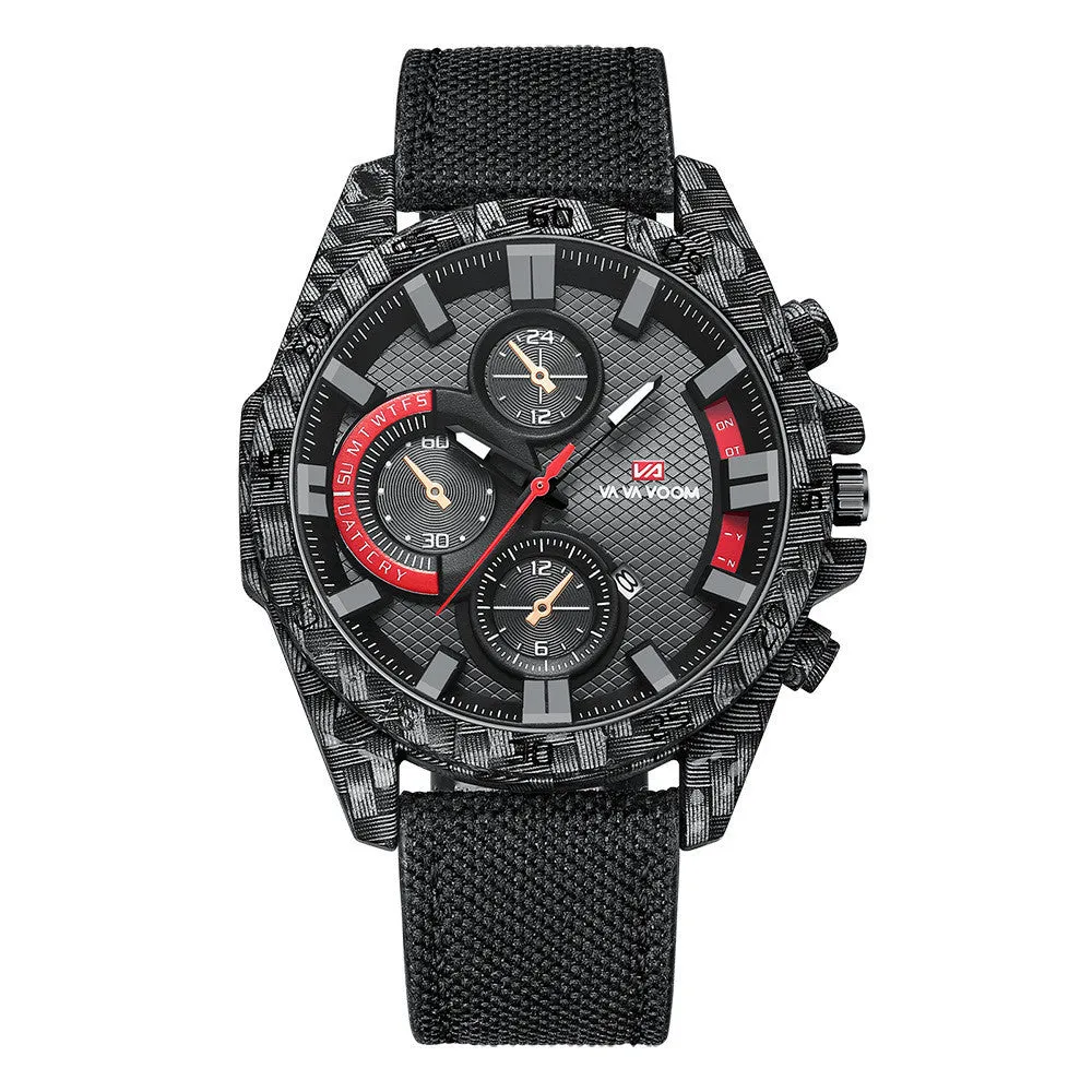 Carbon fibre element case men's wristwatch with luminous pointer display, calendar window, and 46mm dial