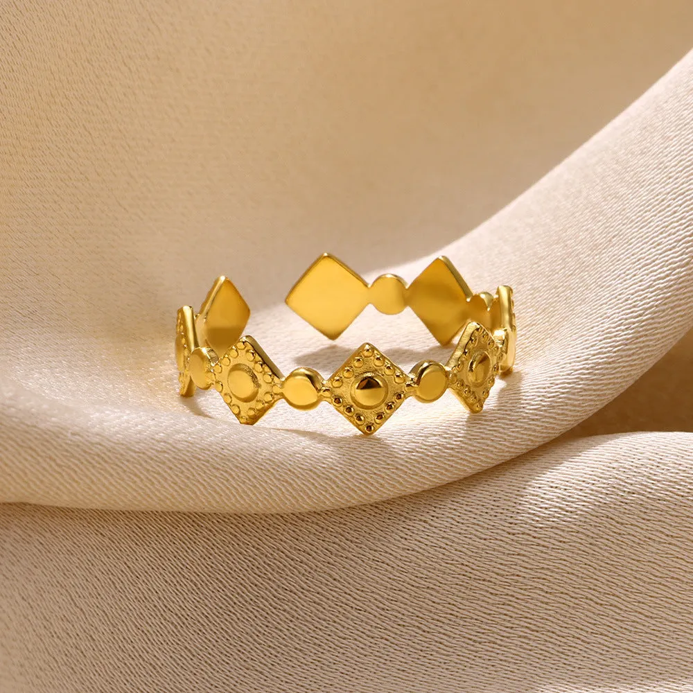 Golden diamond geometric titanium steel ring for women in free size