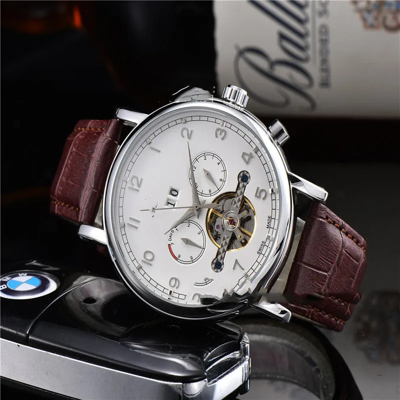 Mechanical watch with 46mm dial, transparent case back, flat-topped cone crown, European style