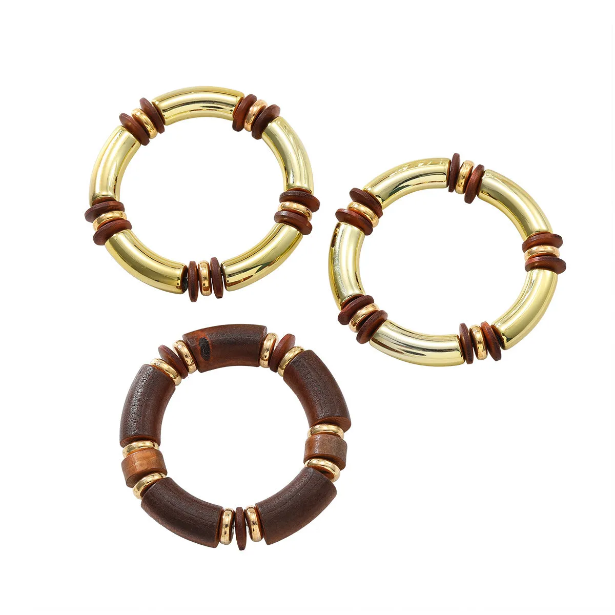 Women's layered wooden necklace and matching bracelet set in European exaggerated style
