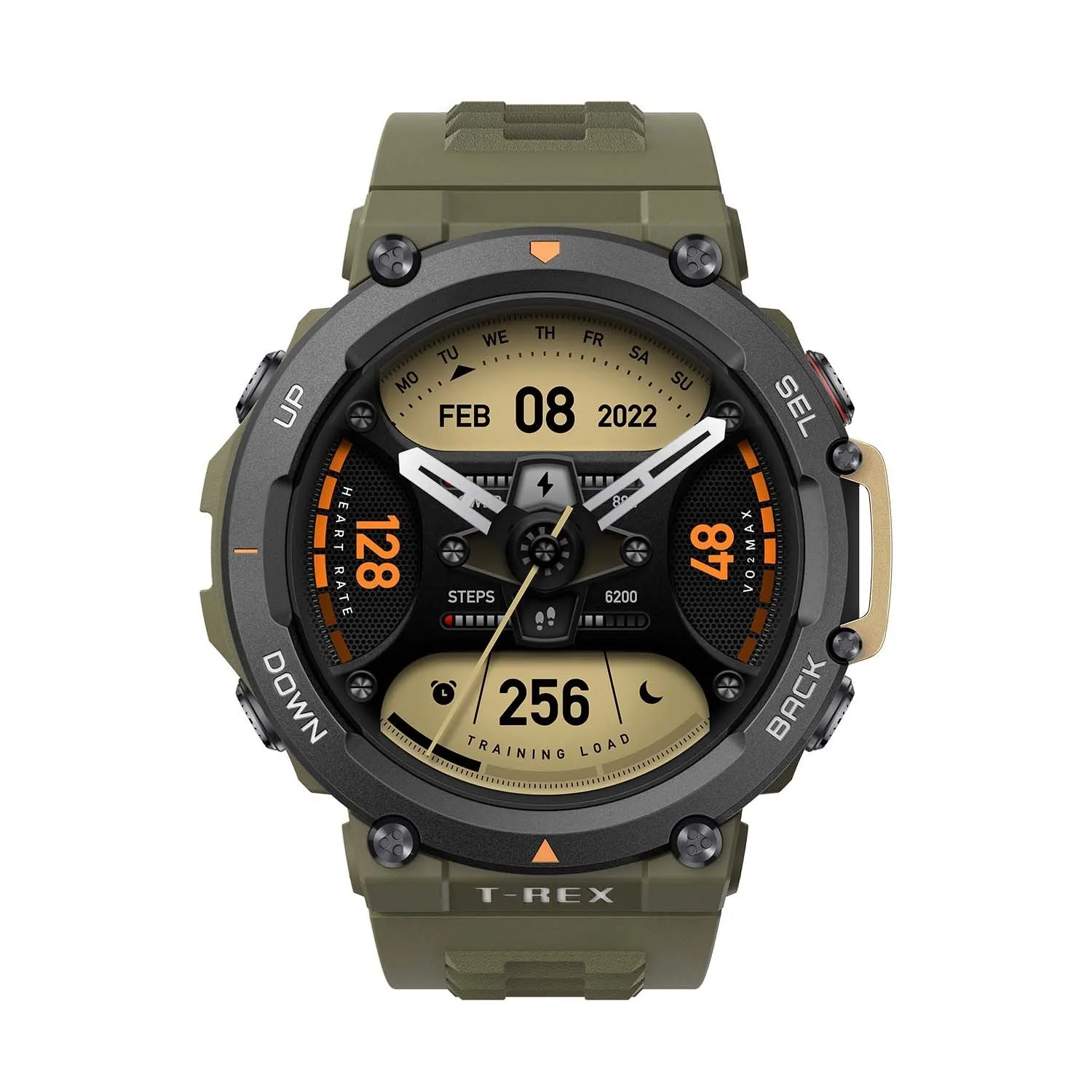 Heart rate blood oxygen monitoring fitness watch with round dial and silicone strap, 47.1x47.1x13.65mm