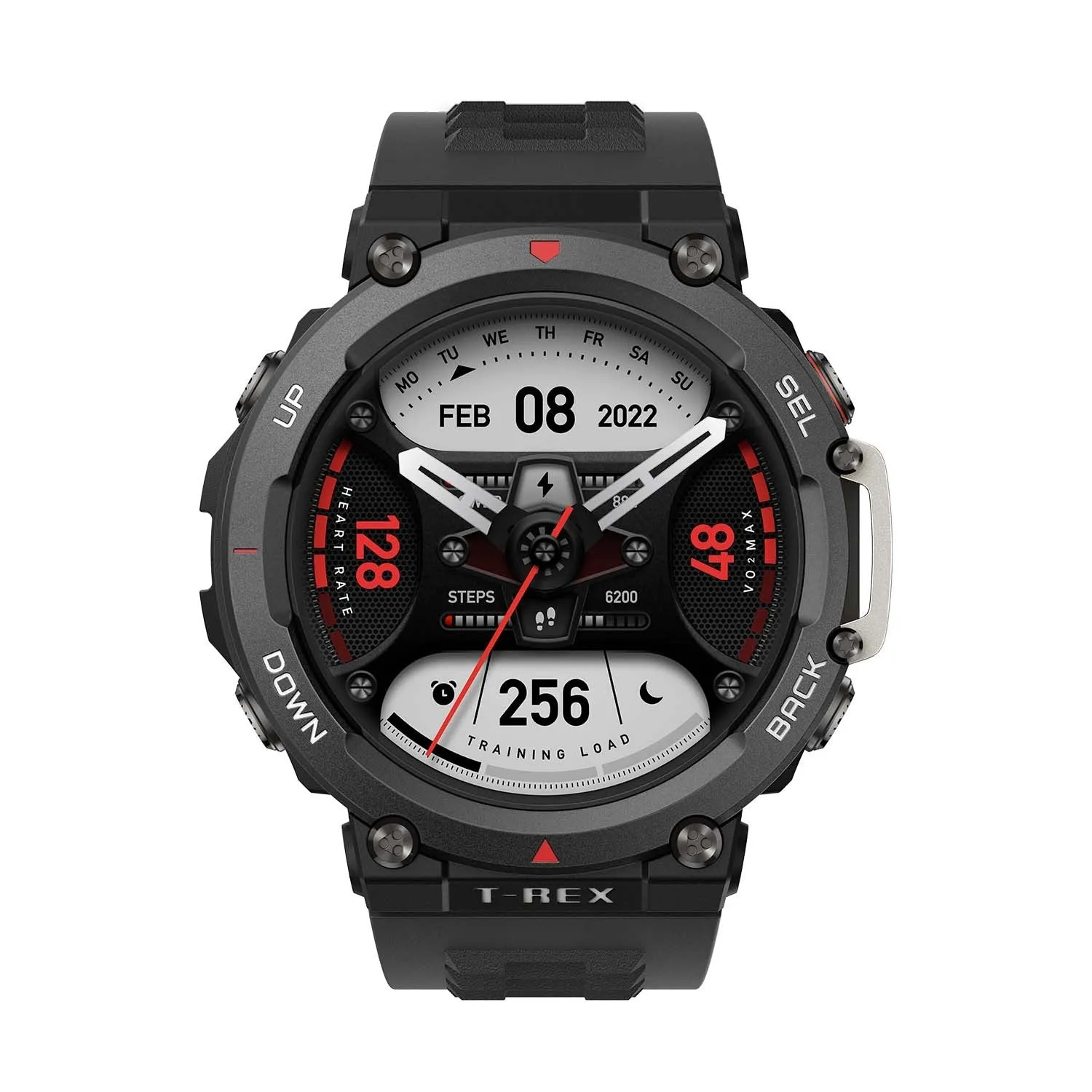 Heart rate blood oxygen monitoring fitness watch with round dial and silicone strap, 47.1x47.1x13.65mm