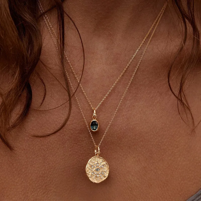 Stainless steel birthstone necklace with moon stone love pendant on copper O-ring chain, electroplated finish, geometric shape