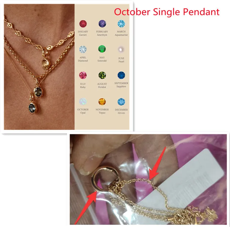 Stainless steel birthstone necklace with moon stone love pendant on copper O-ring chain, electroplated finish, geometric shape