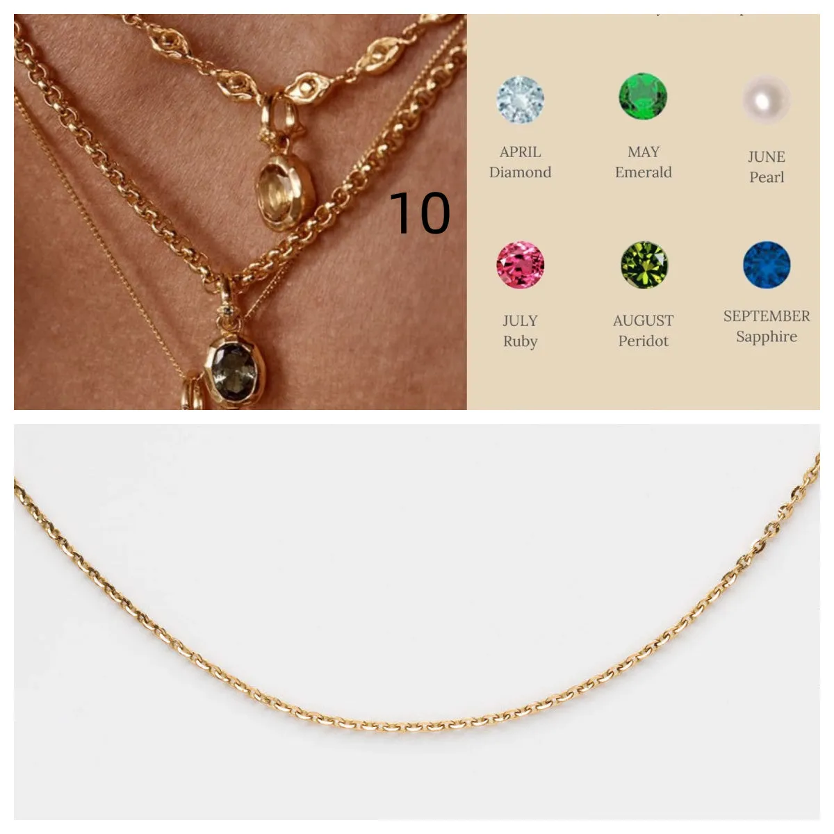 Stainless steel birthstone necklace with moon stone love pendant on copper O-ring chain, electroplated finish, geometric shape