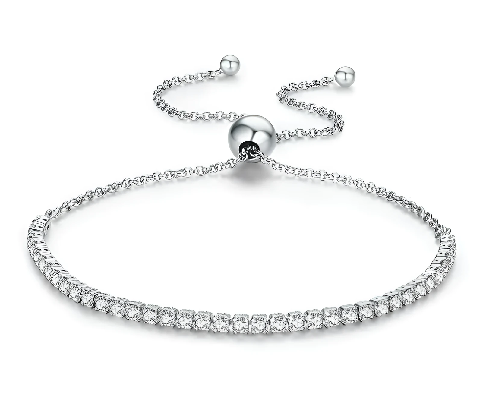 Star Shining Bracelet in silver with platinum finish and zircon stone, 27cm length