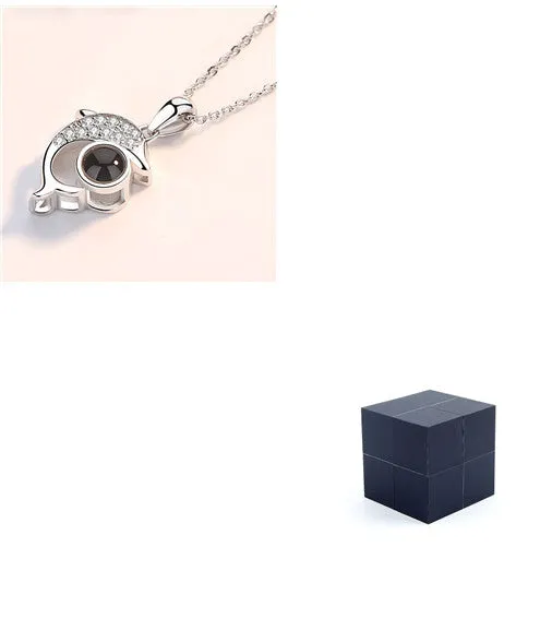 I Love You necklace with zircon pendant in silver, 100 languages design, chain length 40+5 cm