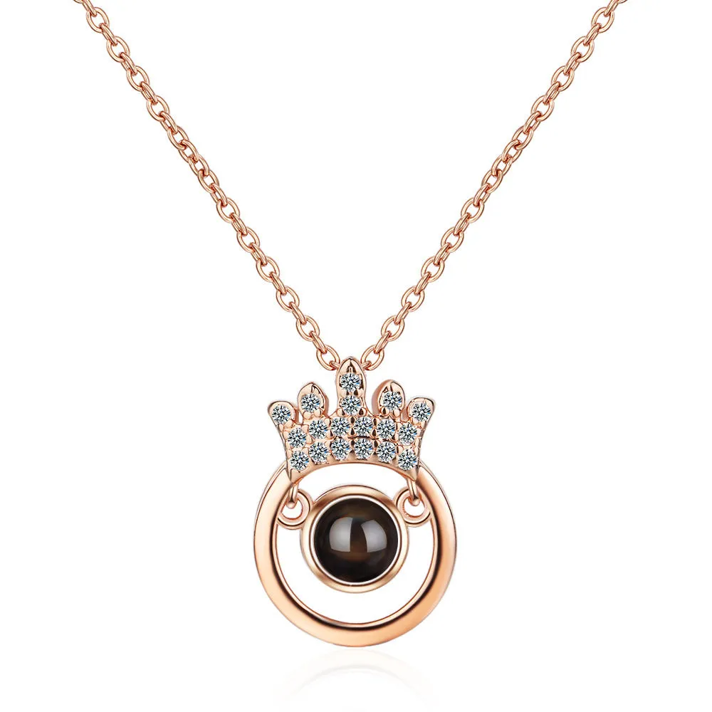 I Love You necklace with zircon pendant in silver, 100 languages design, chain length 40+5 cm