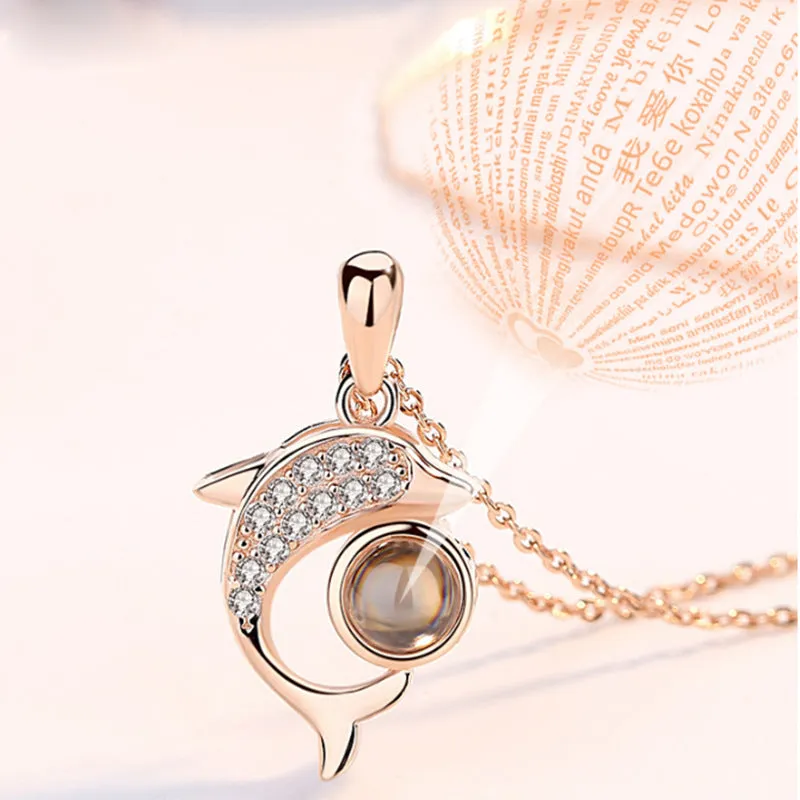 I Love You necklace with zircon pendant in silver, 100 languages design, chain length 40+5 cm