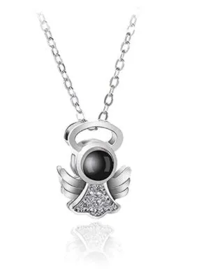 I Love You necklace with zircon pendant in silver, 100 languages design, chain length 40+5 cm