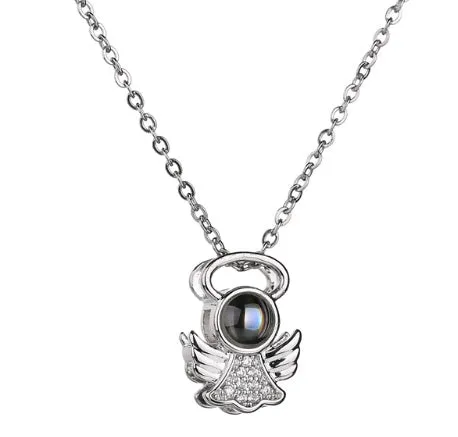 I Love You necklace with zircon pendant in silver, 100 languages design, chain length 40+5 cm