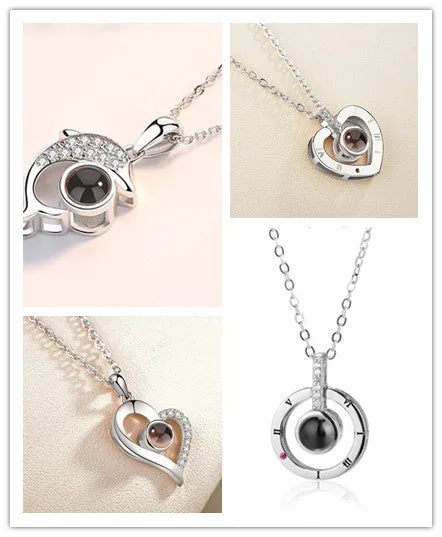 I Love You necklace with zircon pendant in silver, 100 languages design, chain length 40+5 cm