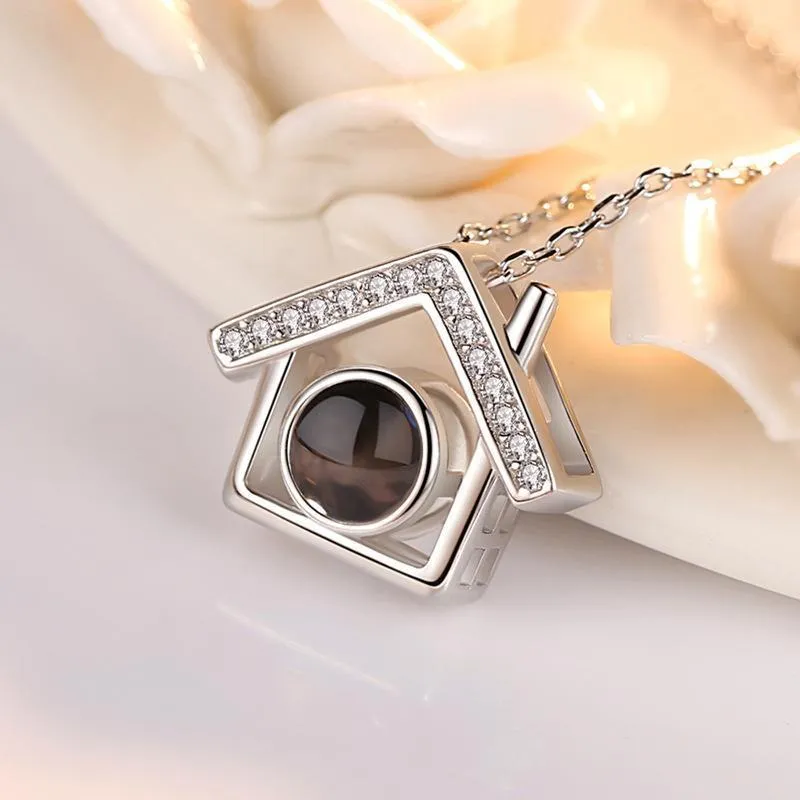 I Love You necklace with zircon pendant in silver, 100 languages design, chain length 40+5 cm