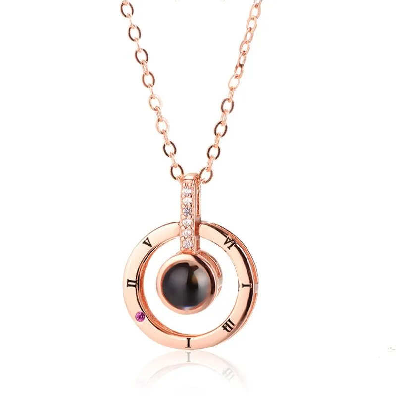 I Love You necklace with zircon pendant in silver, 100 languages design, chain length 40+5 cm
