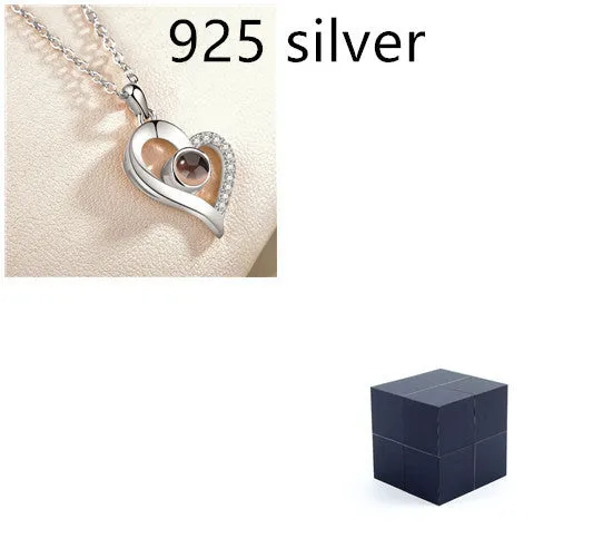 I Love You necklace with zircon pendant in silver, 100 languages design, chain length 40+5 cm